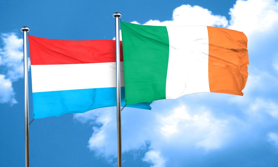 Blue Sky with Luxembourg and Irish flags crossing